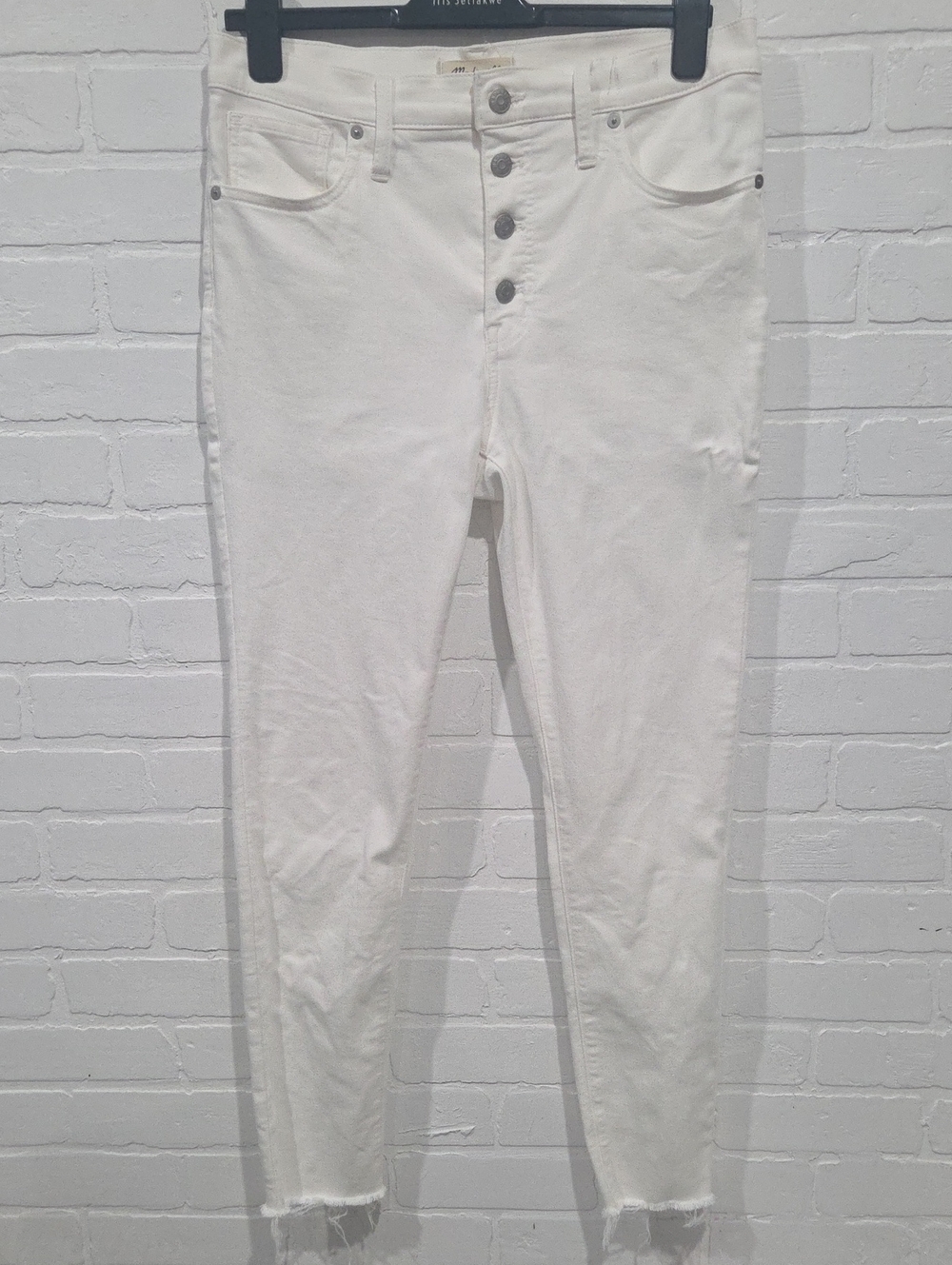 Madewell White Skinny Button-Front Jeans with Raw Hem